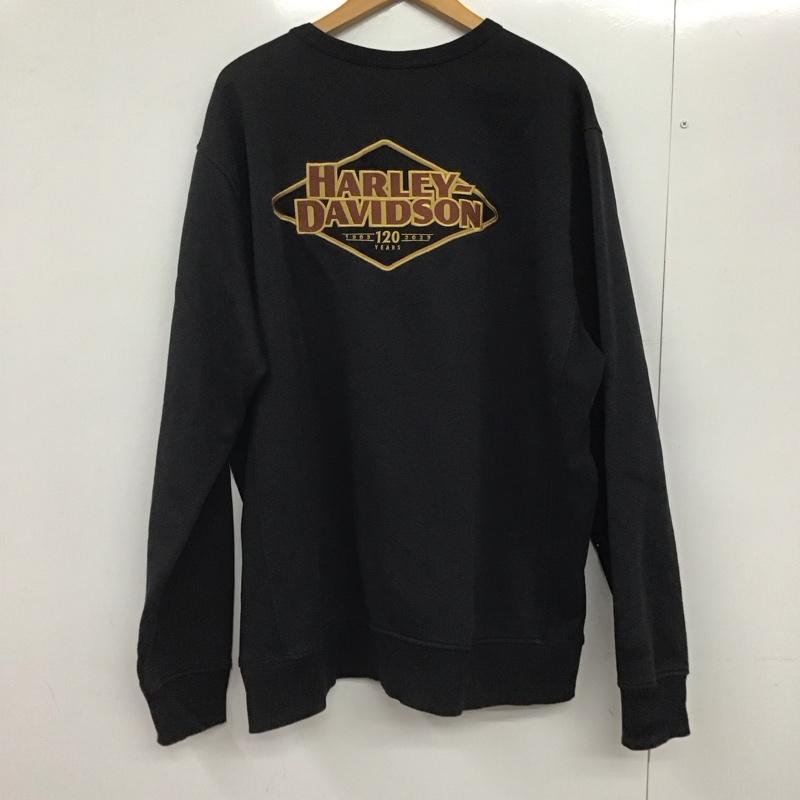 ハーレーダビッドソン Harley-Davidson トレーナー 長袖 長袖トレーナー スウェット クルーネック プルオーバー XL ロゴ、文字 黒 / ブラック /  メンズ USED 古着 中古 10145845