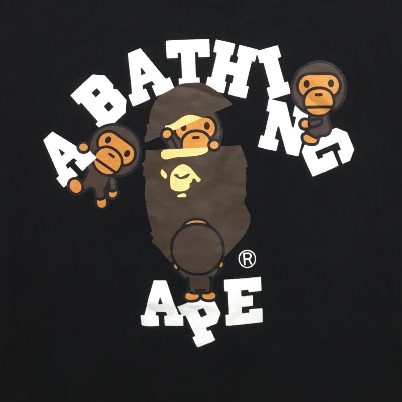 アベイシングエイプ A BATHING APE Tシャツ 半袖 COLLEGE MILO TEE XS プリント 黒 / ブラック /  レディース USED 古着 中古 10141841