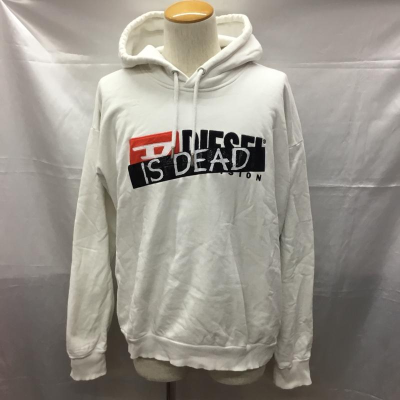 ディーゼル DIESEL パーカー 長袖 DIESEL IS DEAD プルオーバー スウェット M ロゴ、文字 白 / ホワイト /  メンズ USED 古着 中古 10109628