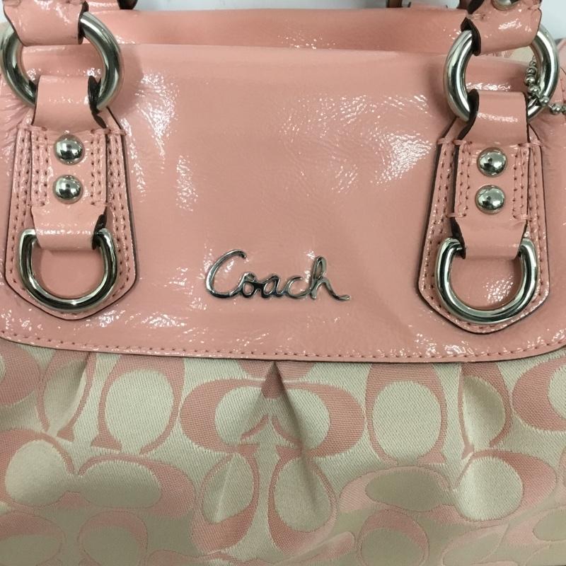 コーチ COACH ハンドバッグ ハンドバッグ F15443 アシュレイ シグネチャー サテンサッチェル ロゴ、文字 桃 / ピンク /  レディース USED 古着 中古 10145199