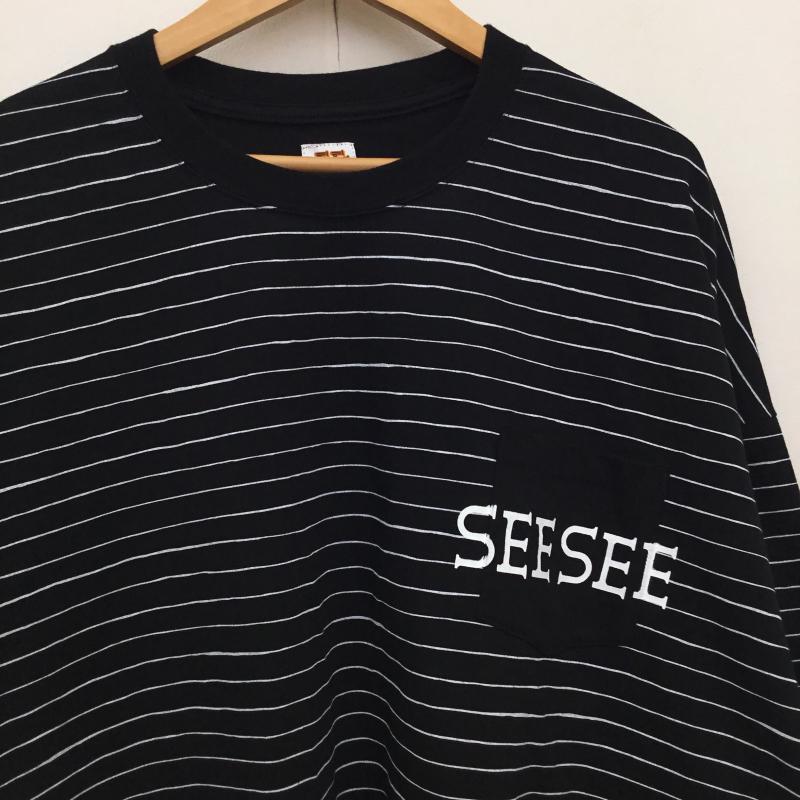 シーシー SEE SEE Tシャツ 半袖 SUPER BIG FLAT BOADER XXL ボーダー柄 黒 / ブラック / X 白 / ホワイト /  メンズ USED 古着 中古 10151112