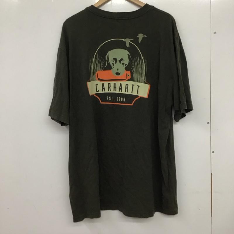カーハート Carhartt Tシャツ 半袖 半袖カットソー プリントTシャツ クルーネックカットソー L ロゴ、文字 カーキ / カーキ /  メンズ USED 古着 中古 10133230