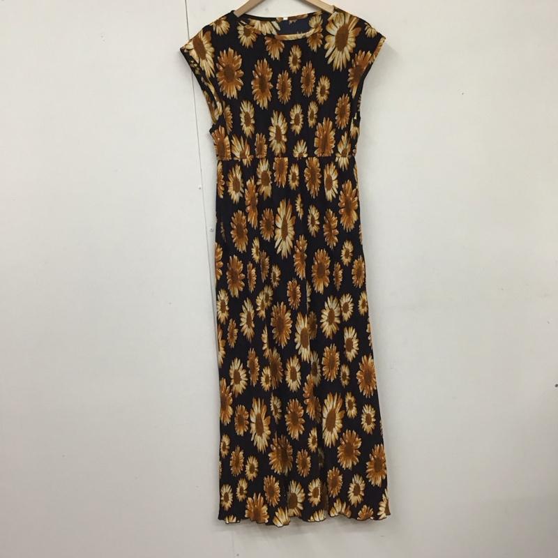 古着 USED ワンピース ロングスカート 26-221118006-13 楊柳プリーツひまわり柄ワンピース タグ付き M 花柄 紺 / ネイビー /  レディース USED 古着 中古 10119233