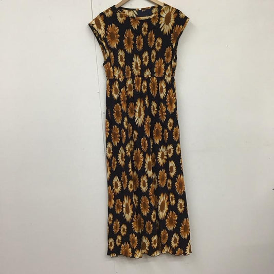 古着 USED ワンピース ロングスカート 26-221118006-13 楊柳プリーツひまわり柄ワンピース タグ付き M 花柄 紺 / ネイビー /  レディース USED 古着 中古 10119233