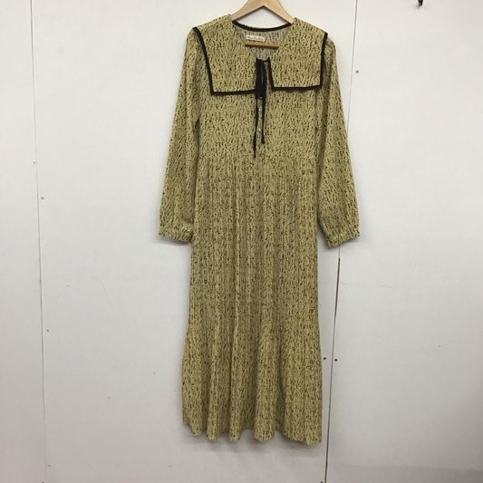 ｽﾘｰﾌｫｰﾀｲﾑ Three Four Time ワンピース ロングスカート セーラーカラー 長袖 M 総柄 黒 / ブラック / X ベージュ / ベージュ /  レディース USED 古着 中古 10142268