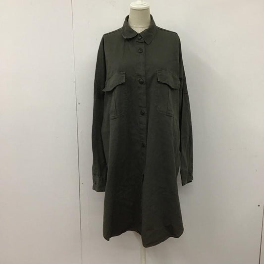 ザラ ZARA ワンピース ミニスカート 5854 033 505 異素材ドッキングシャツ オーバーサイズ シャツワンピース S 無地 カーキ / カーキ /  レディース USED 古着 中古 10109647