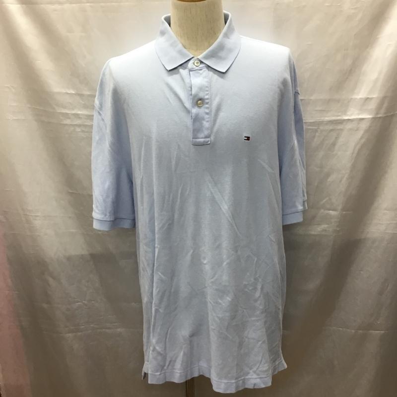 トミーヒルフィガー TOMMY HILFIGER ポロシャツ 半袖 半袖ポロシャツ カラーシャツ 半袖カットソー XL ロゴ、文字 水色 / ライトブルー /  メンズ USED 古着 中古 10115824