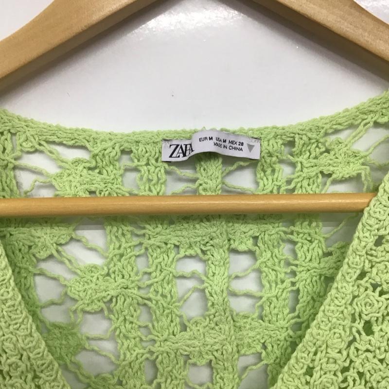 ザラ ZARA ベスト ベスト 2712 366 511 Vネック ショート丈 クロップド丈 袖レース M  薄緑 / ライトグリーン /  レディース USED 古着 中古 10146413
