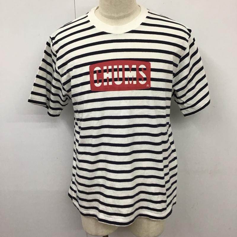 チャムス CHUMS Tシャツ 半袖 半袖カットソー プリントTシャツ クルーネックカットソー XL ボーダー柄 白 / ホワイト / X 紺 / ネイビー /  メンズ USED 古着 中古 10115715
