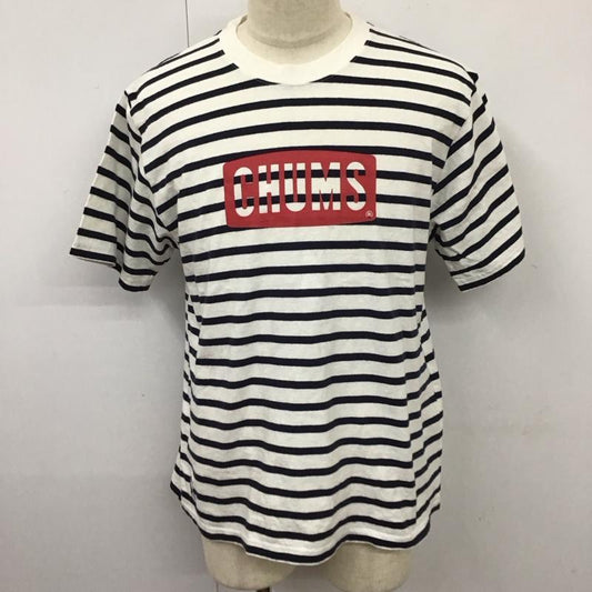チャムス CHUMS Tシャツ 半袖 半袖カットソー プリントTシャツ クルーネックカットソー XL ボーダー柄 白 / ホワイト / X 紺 / ネイビー /  メンズ USED 古着 中古 10115715