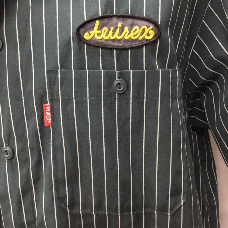 アヴィレックス AVIREX シャツ、ブラウス 半袖 半袖シャツ カラーシャツ 半袖カットソー ストライプシャツ XL ストライプ 緑 / グリーン /  メンズ USED 古着 中古 10120464