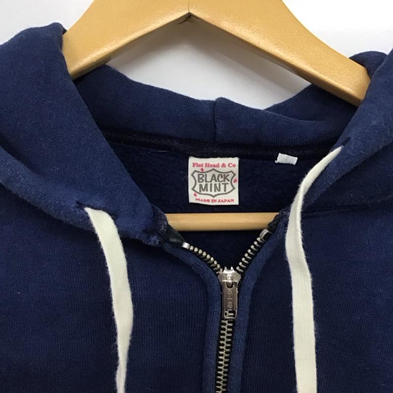 フラットヘッド The Flat Head パーカー 長袖 長袖パーカー ジップアップパーカー スウェット 40 ロゴ、文字 紺 / ネイビー /  メンズ USED 古着 中古 10145323