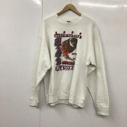 フルーツオブザルーム FRUIT OF THE LOOM トレーナー 長袖 長袖トレーナー スウェット クルーネック プルオーバー 90s usa製 XL プリント 白 / ホワイト /  メンズ USED 古着 中古 10132924