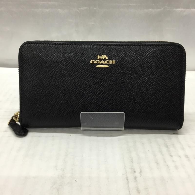 コーチ COACH 財布 長財布 57713 ラウンドファスナー ロゴ、文字 黒 / ブラック / X 金 / ゴールド /  レディース USED 古着 中古 10109389