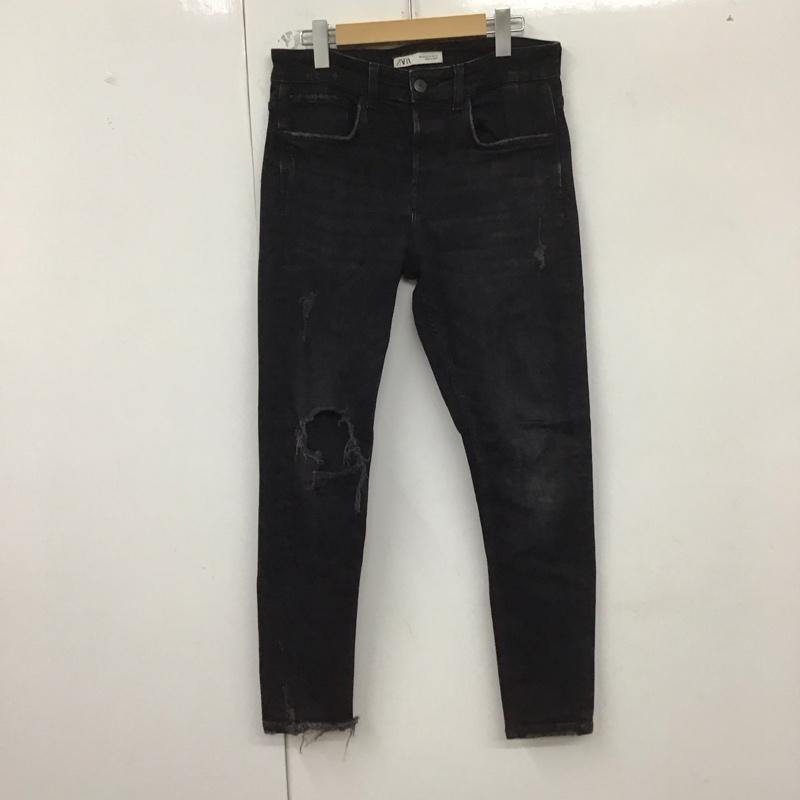 ザラ ZARA パンツ デニム、ジーンズ デニムパンツ スリムパンツ カジュアルパンツ ストレッチパンツ 40インチ ダメージ加工 黒 / ブラック /  メンズ USED 古着 中古 10129512