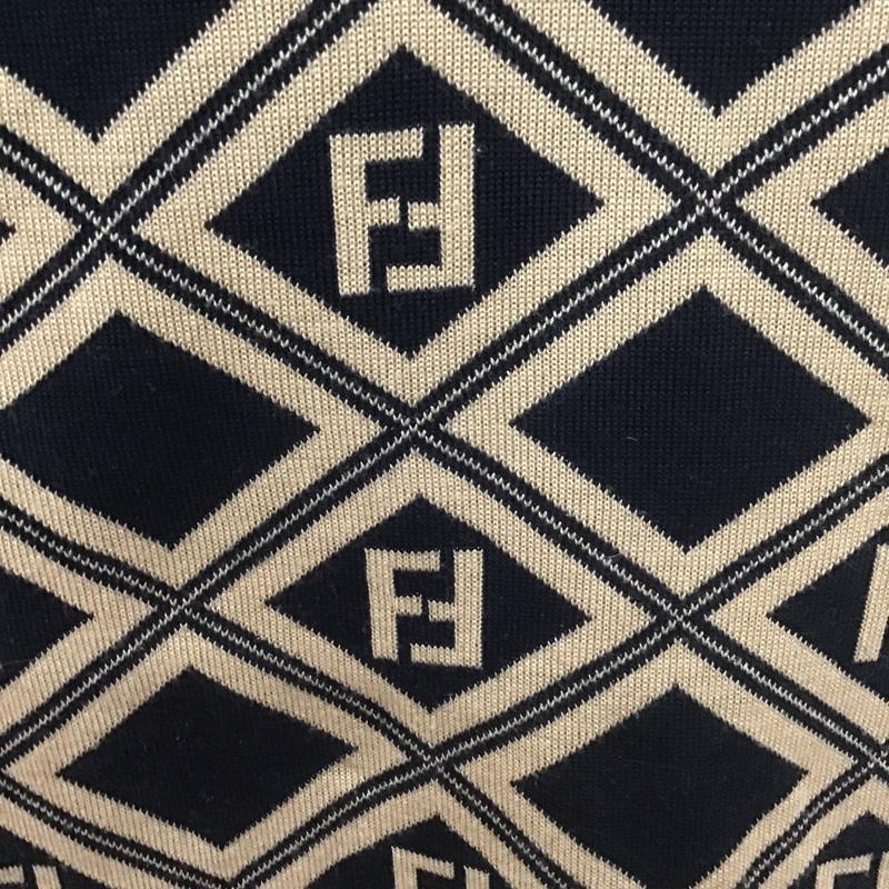 フェンディ FENDI ワンピース ロングスカート 長袖ニットワンピース ロングワンピース リブニット 総柄 総柄 X ロゴ、文字 ベージュ / ベージュ / X 紺 / ネイビー /  レディース USED 古着 中古 10105827
