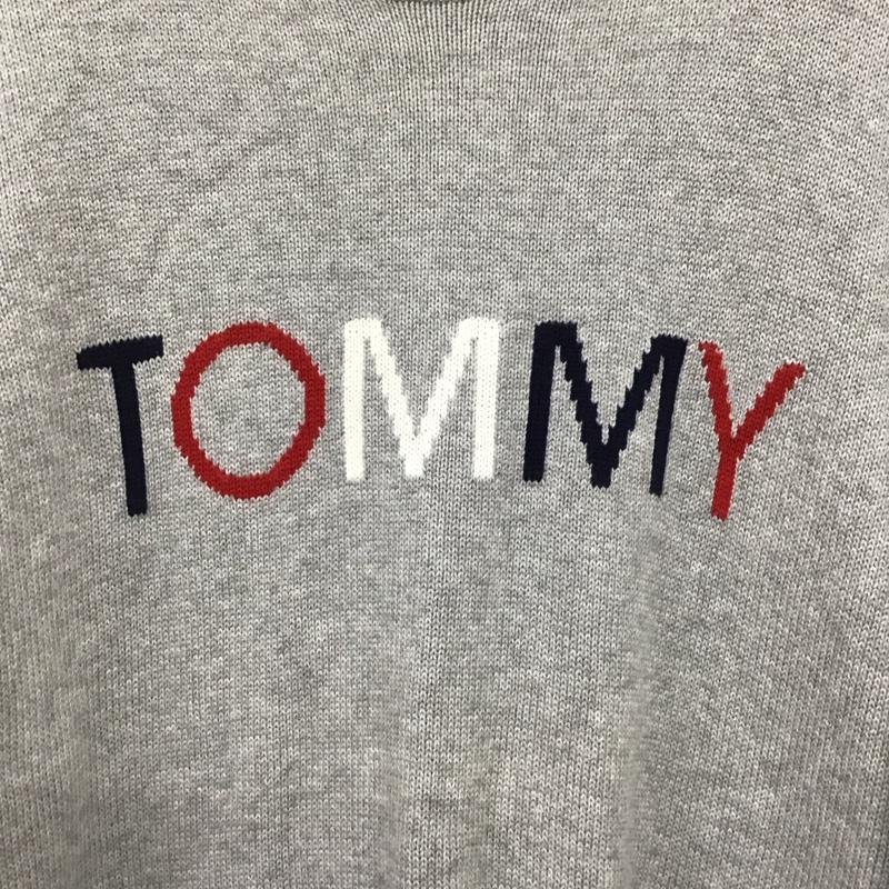 トミー TOMMY ニット、セーター 長袖 長袖ニットカットソー クルーネック セーター XL ロゴ、文字 灰 / グレー /  メンズ USED 古着 中古 10137733