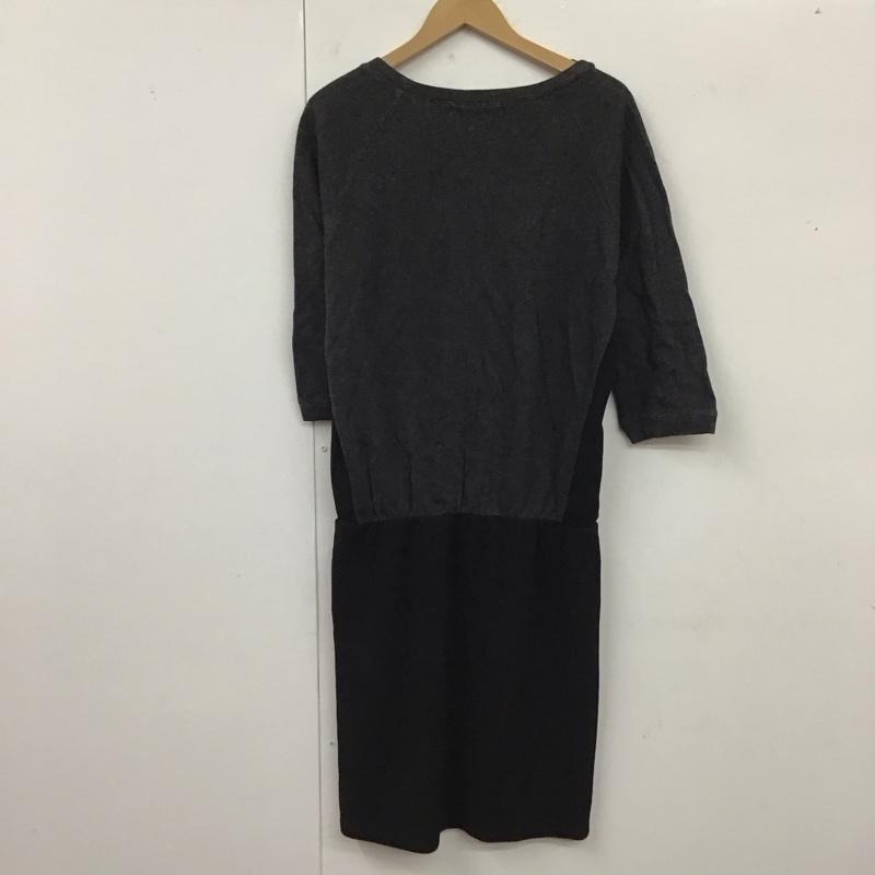 イッカ ikka ワンピース ひざ丈スカート 七分袖 スウェット切替 L 無地 黒 / ブラック /  レディース USED 古着 中古 10119256