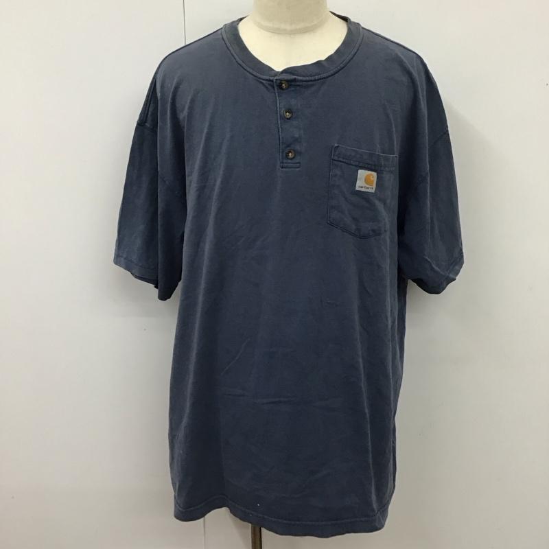 カーハート Carhartt カットソー 半袖 半袖カットソー プリントTシャツ ヘンリーネックカットソー XXL ロゴ、文字 青 / ブルー /  メンズ USED 古着 中古 10119950