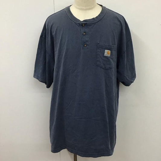 カーハート Carhartt カットソー 半袖 半袖カットソー プリントTシャツ ヘンリーネックカットソー XXL ロゴ、文字 青 / ブルー /  メンズ USED 古着 中古 10119950