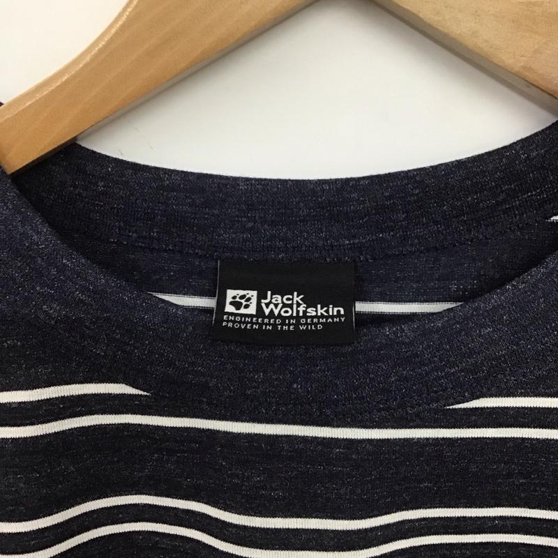 ジャック・ウルフスキン Jack Wolfskin Tシャツ 半袖 半袖カットソー プリントTシャツ クルーネックカットソー M ボーダー柄 白 / ホワイト / X 紺 / ネイビー /  メンズ USED 古着 中古 10148246