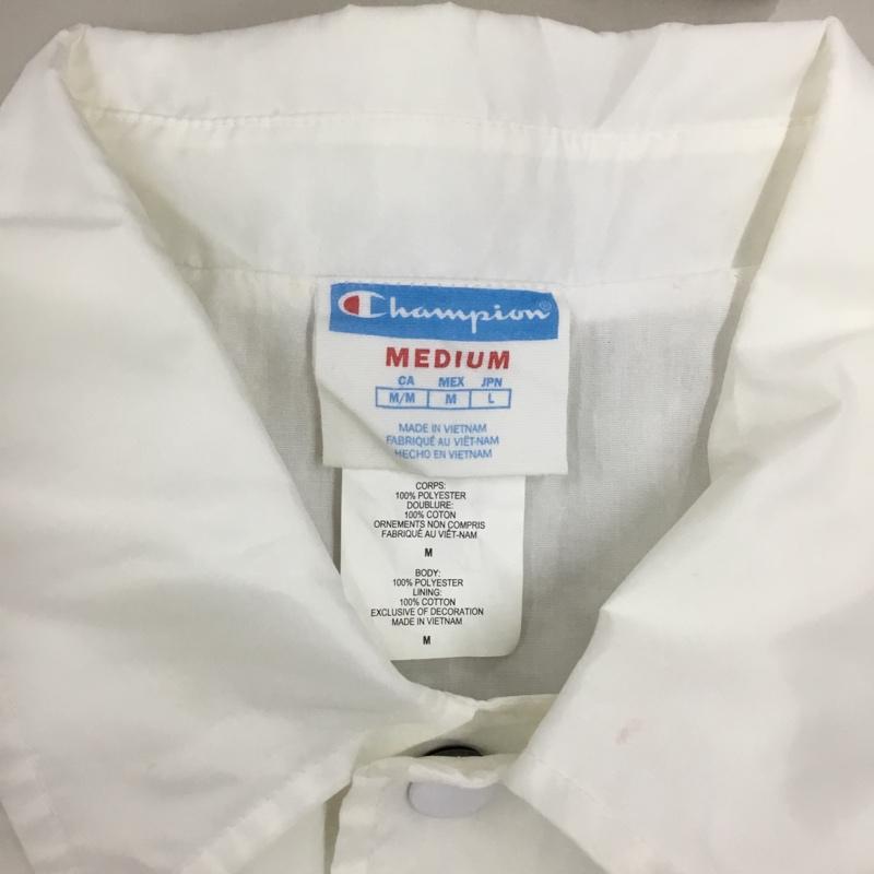 チャンピオン Champion ジャケット、上着 ジャケット、ブレザー ベンチジャケット ナイロンジャケット 前ボタン M ロゴ、文字 白 / ホワイト /  メンズ USED 古着 中古 10122389