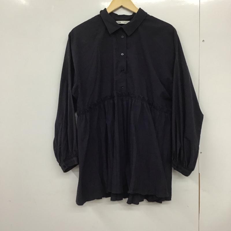 ザラ ZARA シャツ、ブラウス 長袖 長袖シャツ 無地シャツ カラーシャツ フレアシャツ S 無地 紺 / ネイビー /  レディース USED 古着 中古 10132661