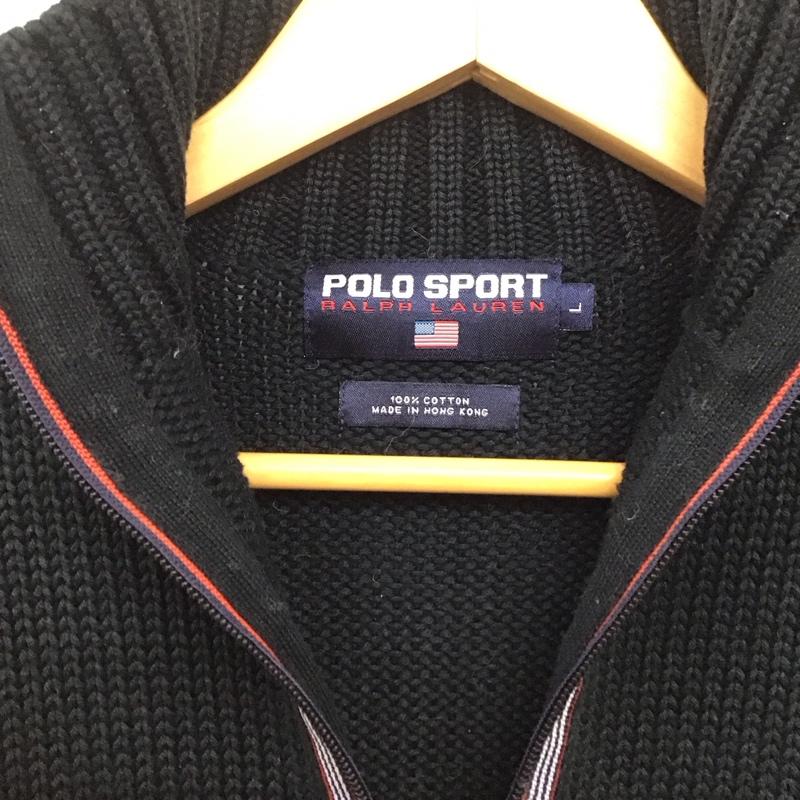 ポロスポーツラルフローレン POLOSPORT ニット、セーター 長袖 長袖ニットカットソー スタンドカラージップアップネック セーター L ロゴ、文字 黒 / ブラック /  メンズ USED 古着 中古 10140269