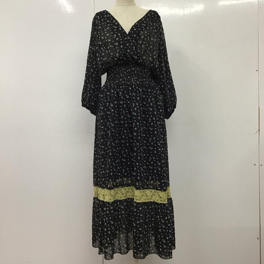 ダブルクローゼット w closet ワンピース ロングスカート 313273 半袖 シャーリング 総柄 黒 / ブラック /  レディース USED 古着 中古 10116478