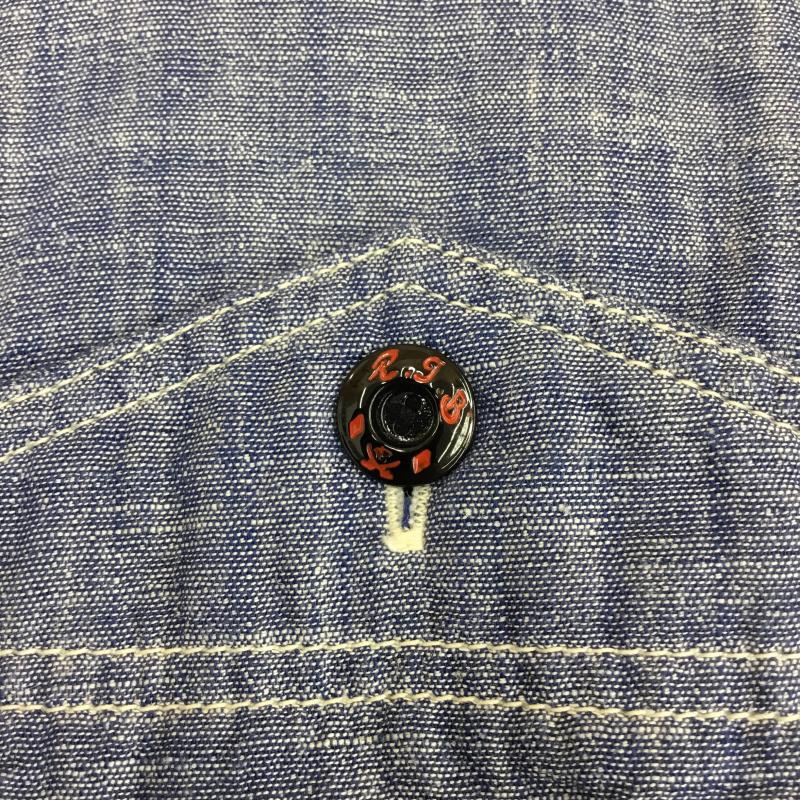 アールジェイビー R.J.B シャツ、ブラウス 半袖 THE FLAT HEAD STEADY BLUE シャンブレー ワーク シャツ 半袖 38 無地 青 / ブルー /  メンズ USED 古着 中古 10129790