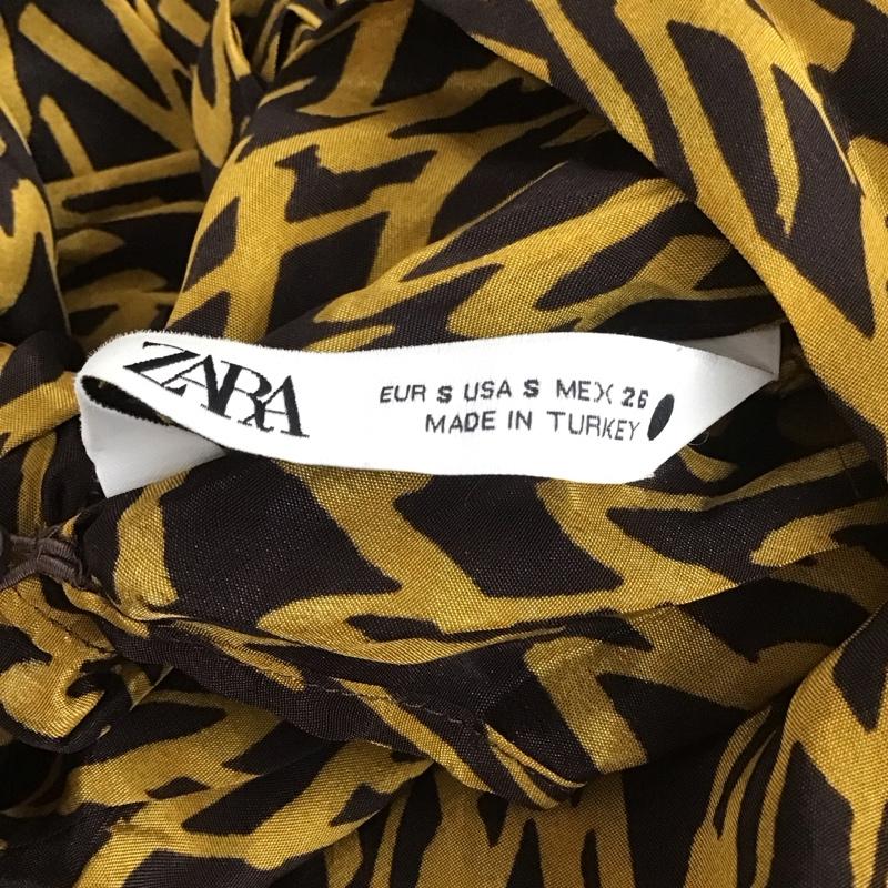 ザラ ZARA ワンピース ロングスカート 長袖ロングワンピース タートルネック シャツワンピース S 総柄 茶 / ブラウン / X 黄 / イエロー /  レディース USED 古着 中古 10110271