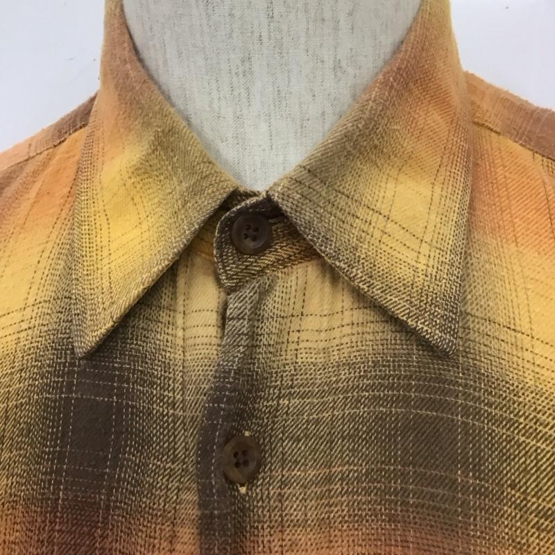 オークランド OAKLAND シャツ、ブラウス 長袖 コットン 胸ポケット L チェック 橙 / オレンジ / X 茶 / ブラウン / X 黄 / イエロー /  メンズ USED 古着 中古 10107653