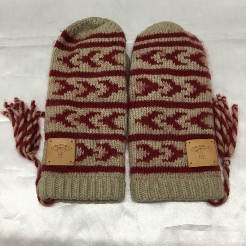 ヴィヴィアンウエストウッド Vivienne Westwood ファッション小物 手袋 ミトン フリンジ レザーパッチ 総柄 ベージュ / ベージュ / X 赤 / レッド /  レディース USED 古着 中古 10109153