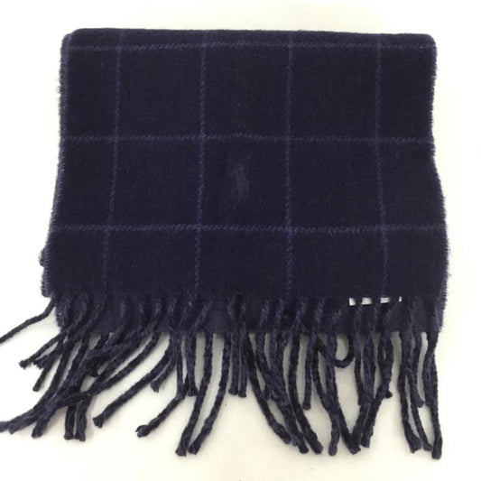 ポロラルフローレン POLO RALPH LAUREN マフラー マフラー チェック フリンジ ワンポイント 紺 / ネイビー / X 青 / ブルー /  メンズ USED 古着 中古 10129917