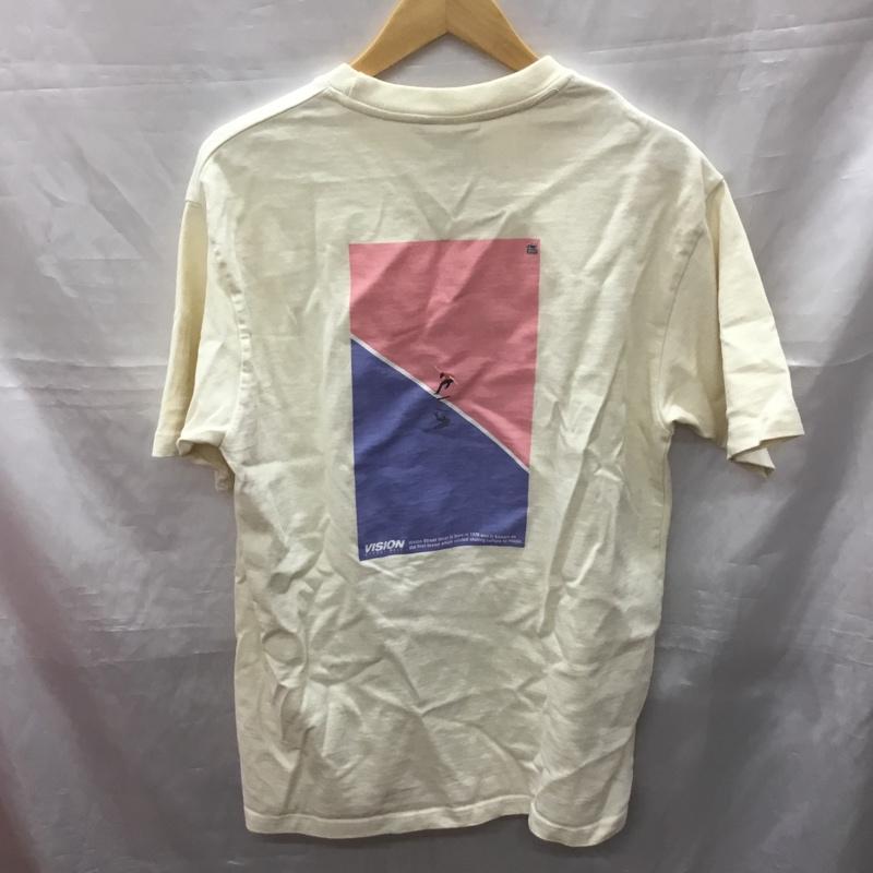 ヴィジョン VISION Tシャツ 半袖 1505008-T スケボー 刺繍 クルーネック バックプリント L ワンポイント アイボリー / アイボリー /  メンズ USED 古着 中古 10117759