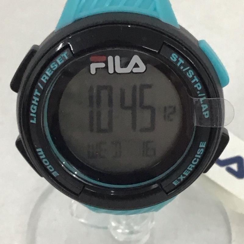 フィラ FILA 腕時計 デジタル 38-163 箱有 ロゴ、文字 水色 / ライトブルー / X 黒 / ブラック /  レディース USED 古着 中古 10134449
