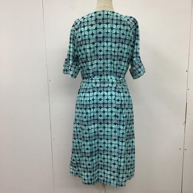 ブルックスブラザーズ BROOKS BROTHERS ワンピース ひざ丈スカート 346 半袖 4 総柄 青 / ブルー / X 紺 / ネイビー /  レディース USED 古着 中古 10118793