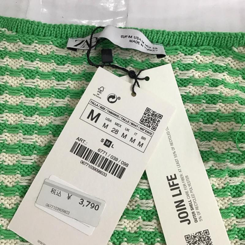 ザラ ZARA カーディガン 半袖 6771 039 098 クロップド丈 スクエアネック タグ付き M  緑 / グリーン / X アイボリー / アイボリー /  レディース USED 古着 中古 10122563