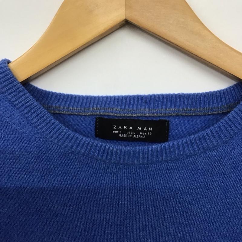ザラメン ZARA MAN ニット、セーター 長袖 長袖ニットカットソー クルーネック セーター L 無地 青 / ブルー /  メンズ USED 古着 中古 10143175