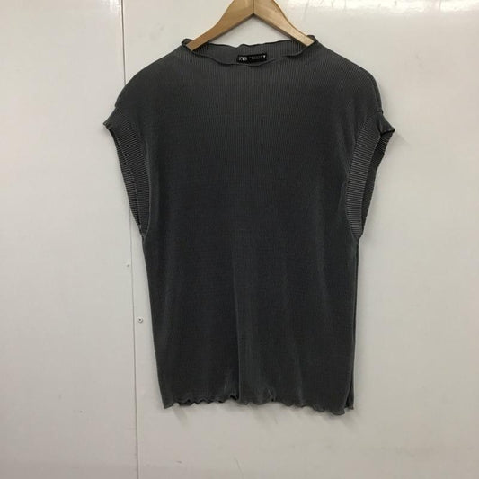 ザラ ZARA カットソー 半袖 1131 409 407 プリーツ フレンチスリーブ M 無地 灰 / グレー /  レディース USED 古着 中古 10131316