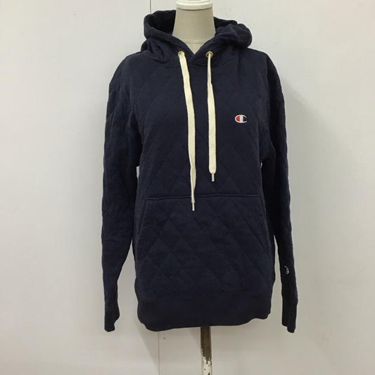 チャンピオン Champion パーカー 長袖 長袖パーカー フード付きパーカー プリントスウェット キルティング S ロゴ、文字 紺 / ネイビー /  レディース USED 古着 中古 10117828