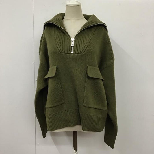 ザラ ZARA ニット、セーター 長袖 長袖ニットカットソー セーター ジップアップネック M 無地 カーキ / カーキ /  レディース USED 古着 中古 10118529
