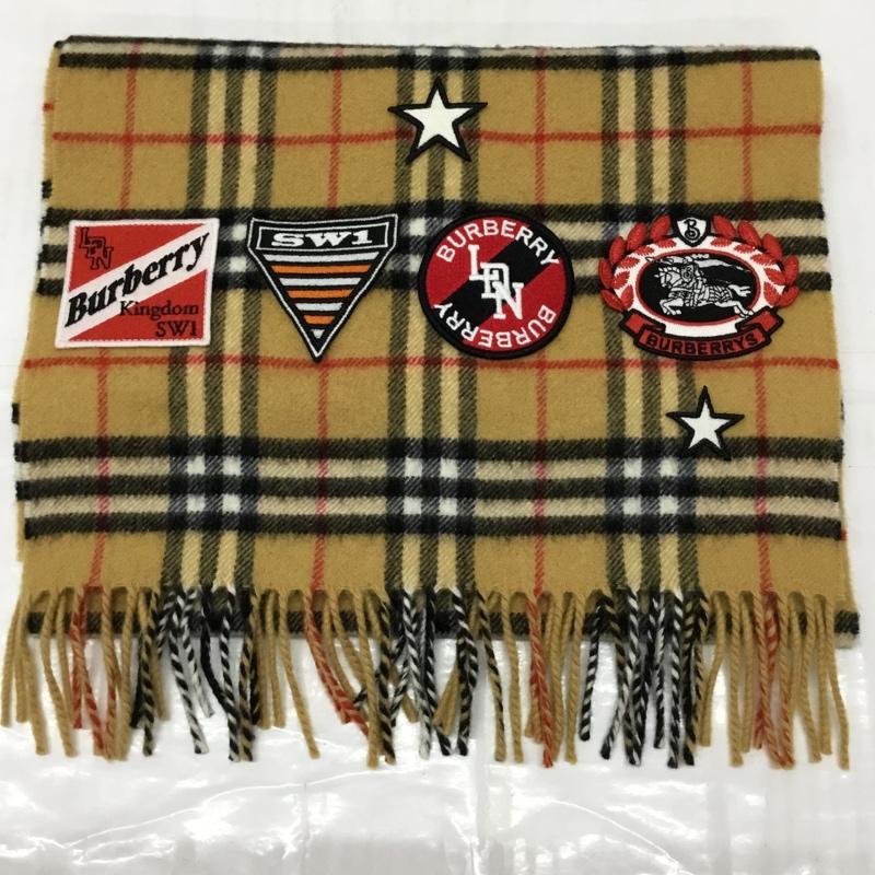 バーバリーロンドン Burberry London マフラー マフラー 8024471 ワッペン フリンジ チェック ベージュ / ベージュ / X 白 / ホワイト / X 黒 / ブラック / X 赤 / レッド /  メンズ USED 古着 中古 10107621