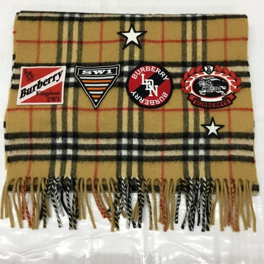 バーバリーロンドン Burberry London マフラー マフラー 8024471 ワッペン フリンジ チェック ベージュ / ベージュ / X 白 / ホワイト / X 黒 / ブラック / X 赤 / レッド /  メンズ USED 古着 中古 10107621