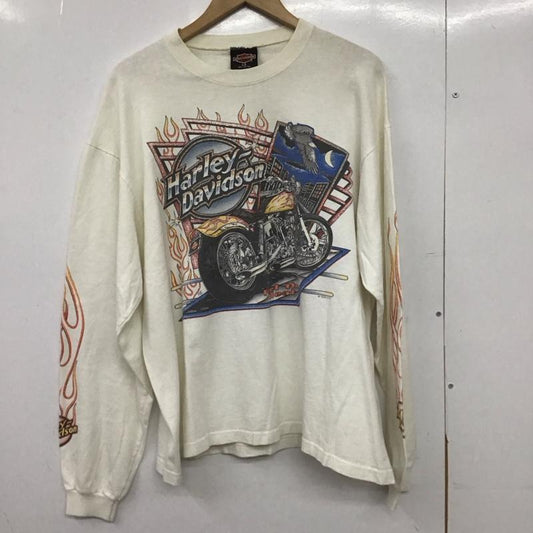 ハーレーダビッドソン Harley-Davidson カットソー 長袖 長袖カットソー プリントカットソー クルーネック usa製 L プリント アイボリー / アイボリー /  メンズ USED 古着 中古 10149117