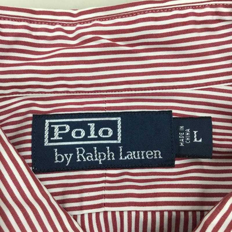 ポロバイラルフローレン Polo by RALPH LAUREN シャツ、ブラウス 長袖 HS-RL-HW3632 丸襟 L ストライプ 白 / ホワイト / X 赤 / レッド /  メンズ USED 古着 中古 10112886