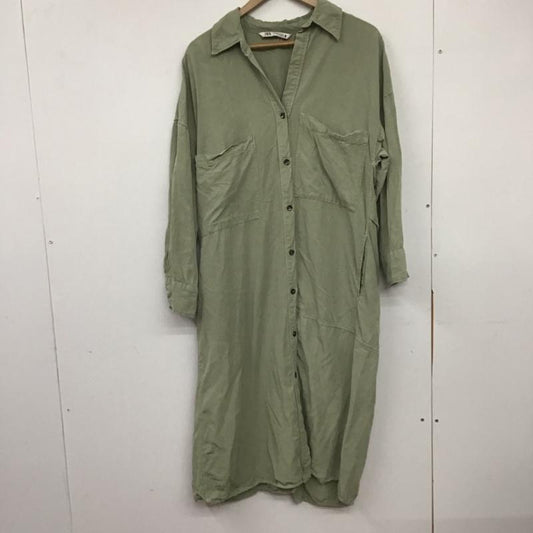 ザラ ZARA ワンピース ロングスカート 4043 053 500 シャツワンピース スキッパーワンピース 長袖 M 無地 カーキ / カーキ /  レディース USED 古着 中古 10138649