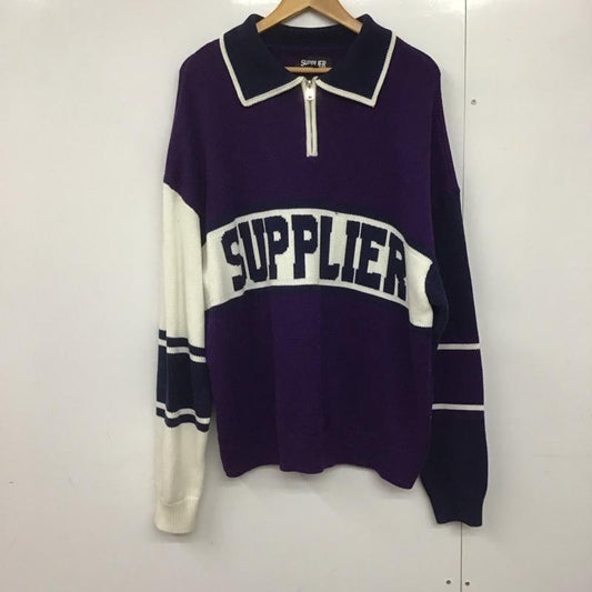 サプライヤー SUPPLIER ニット、セーター 長袖 長袖ニットカットソー ジップアップネック セーター L ロゴ、文字 紫 / パープル /  メンズ USED 古着 中古 10141351