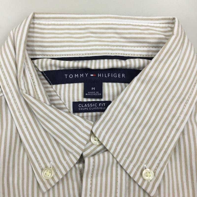 トミーヒルフィガー TOMMY HILFIGER シャツ、ブラウス 長袖 ボタンダウンシャツ M ストライプ 白 / ホワイト / X ベージュ / ベージュ /  メンズ USED 古着 中古 10112781
