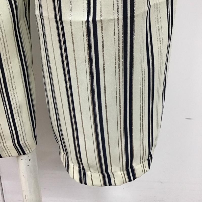 ザラベーシック ZARA BASIC ボトムス ボトムス 9929 221 104 ワイドパンツ クロップド丈 S ストライプ 紺 / ネイビー / X 銀 / シルバー / X オフホワイト / オフホワイト /  レディース USED 古着 中古 10117229